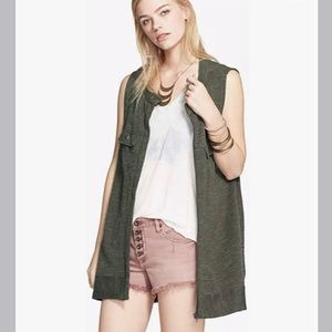 Free People Dark Olive Green Highway Zip Front Utility Slub Knit Sweater Vest XS